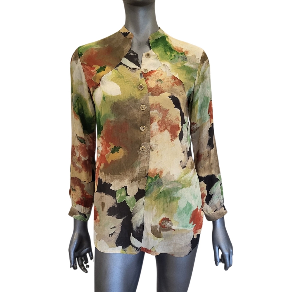 185B. Vtg. Platinum by Dorothy Schoelen Floral Button-Up Blouse - Size Small - Picture 3 of 5